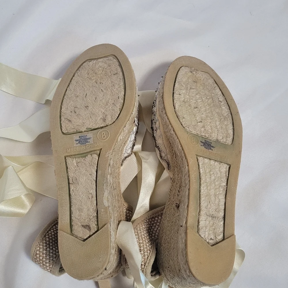VTG Old Navy Women's Silver & Gold Satin Sequins Espadrille Shoes Size 8
